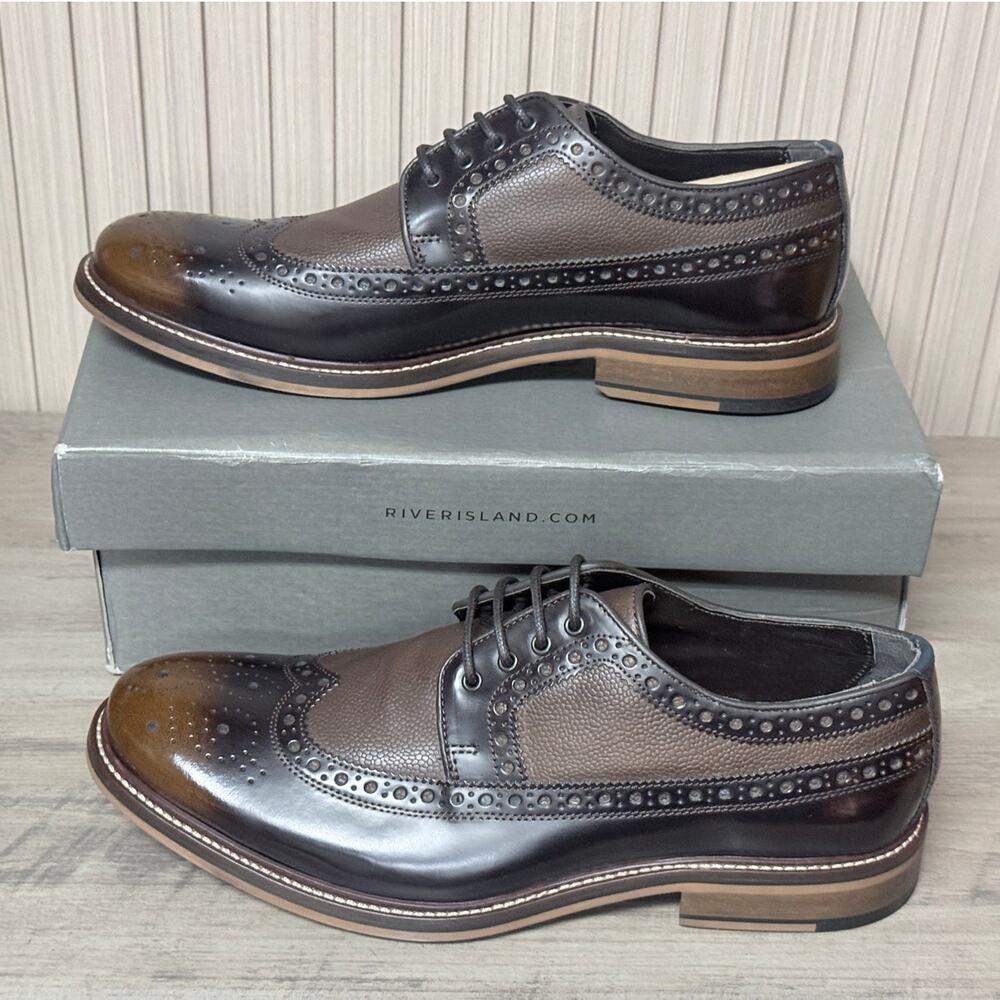 River Island Leather Chunky Brogue Brown Dark Shoes 11US